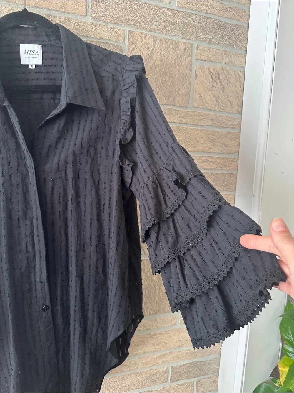 MISA Los Angeles Juana Ruffle Sleeve Blouse Shirt Eyelet Cotton  size M